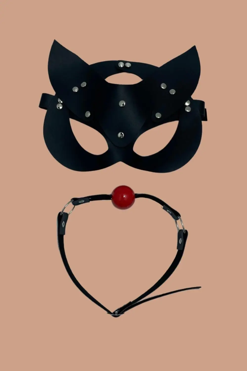 Pilelistore Siyah Deri Maske Ve Ağız Topu Herness Aksesuar