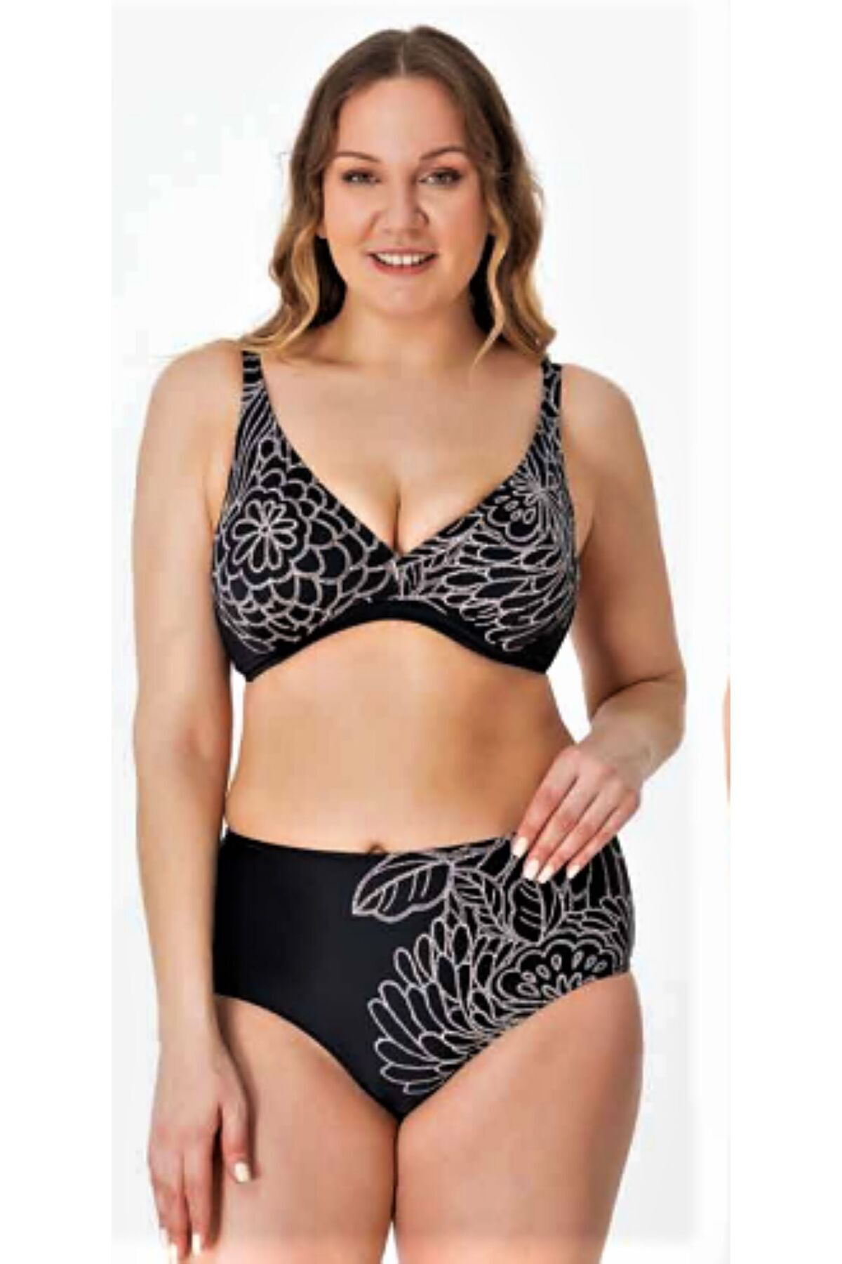 Sunsurf Siyah Desenli Toparlayici Bikini Büyük Beden