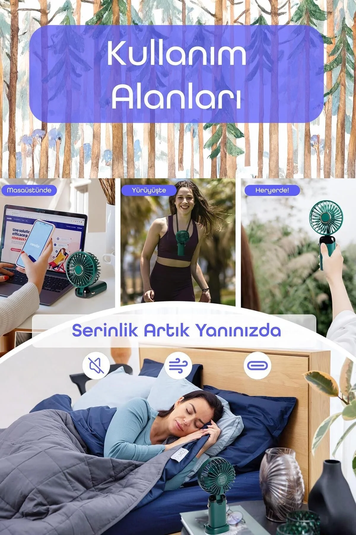 Siyah dijital ekranlı şarjlı el vantilatörü masa ve boyun kullanımı 2 yıl garantili