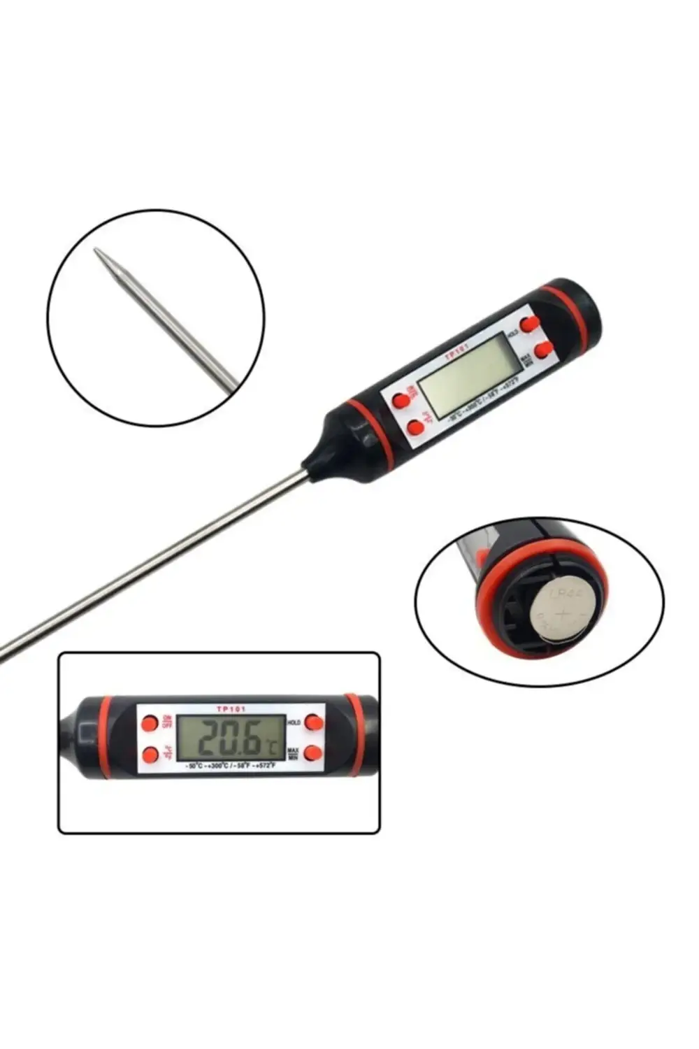Siyah Dijital LCD Gıda ve Yemek Termometresi Batırmalı Mutfak Ölç