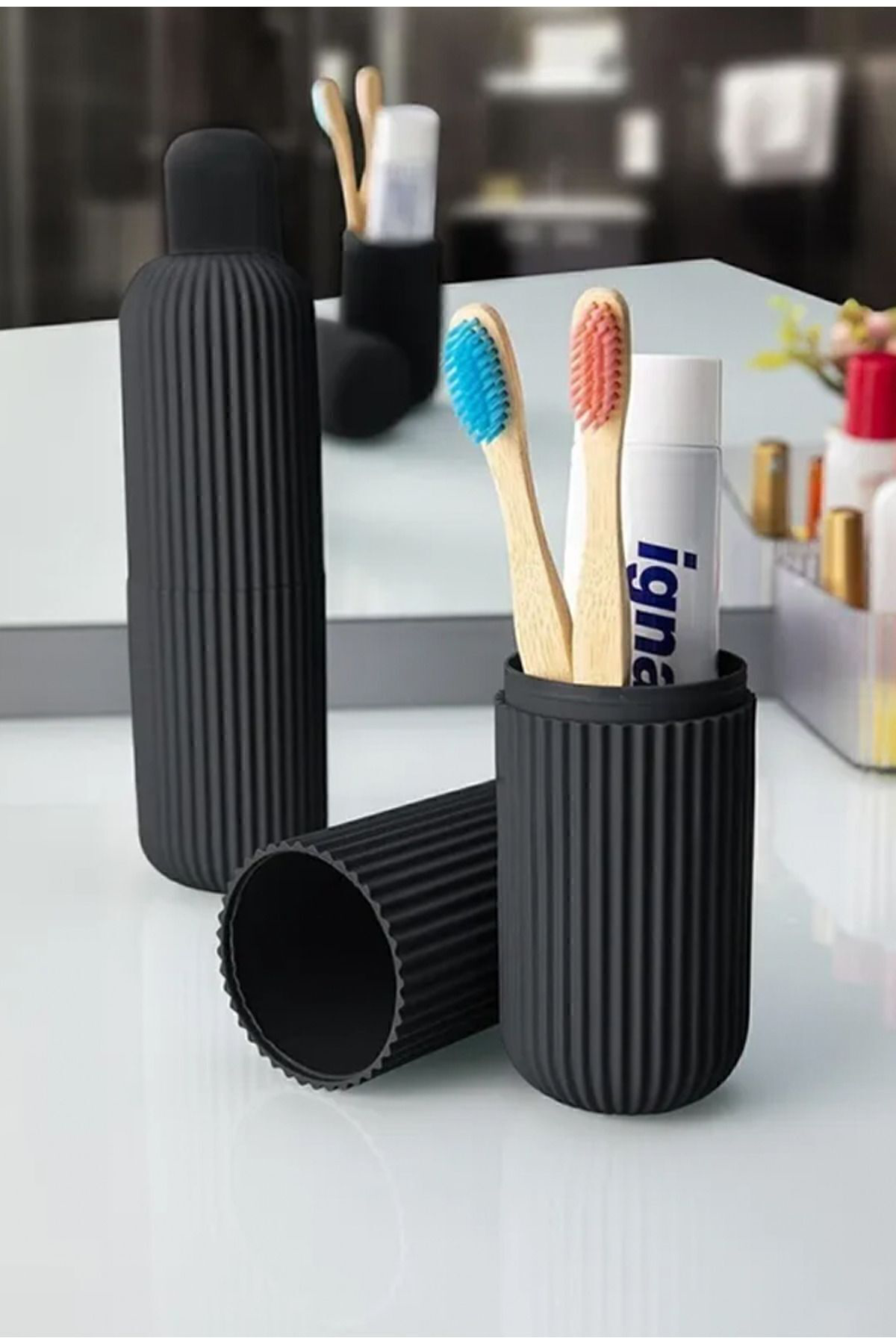 Siyah Diş Fırçası, Diş Macunu Seyehat Saklama Kabı Çok Amaçlı Org