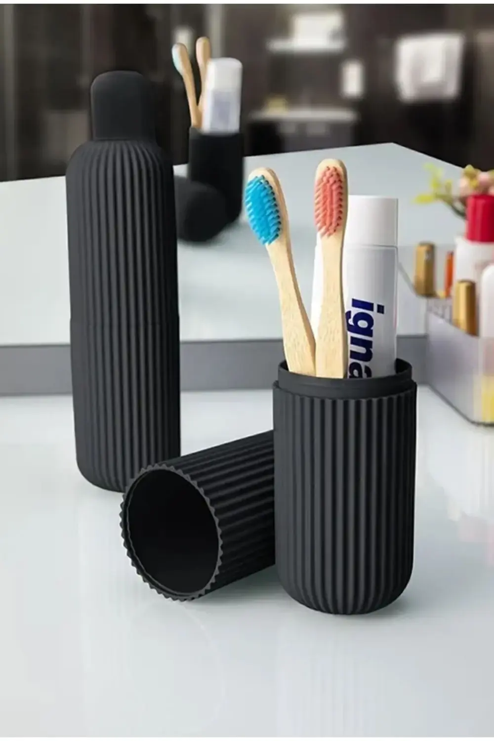 Siyah Diş Fırçası, Diş Macunu Seyehat Saklama Kabı Çok Amaçlı Org