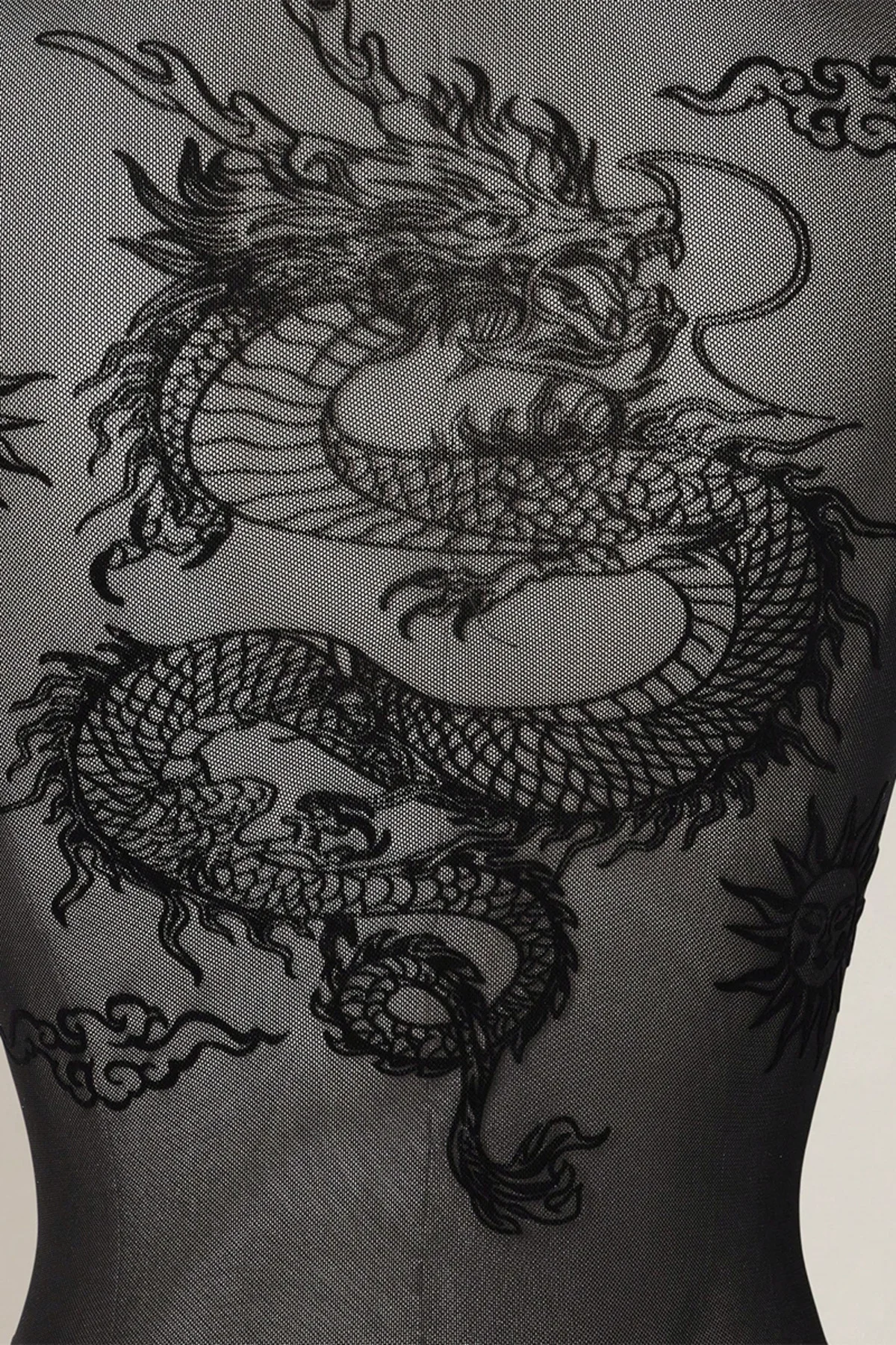Siyah Dragon Baskılı Sırtı Transparan Kısa Kollu Çıtçıtlı Body