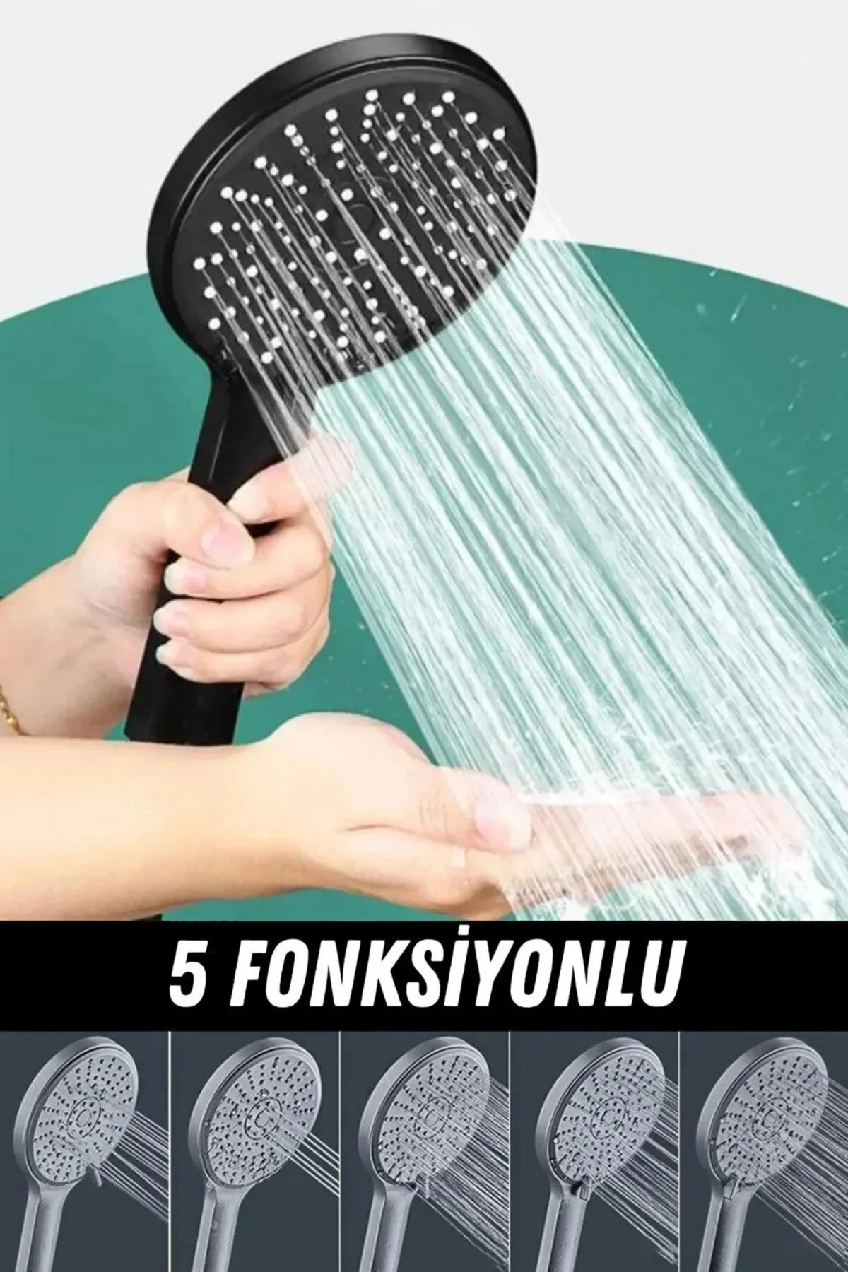 Siyah Duş Başlıklı 150 CM Hortumlu ve Yapışkanlı Mafsallı Duş Seti
