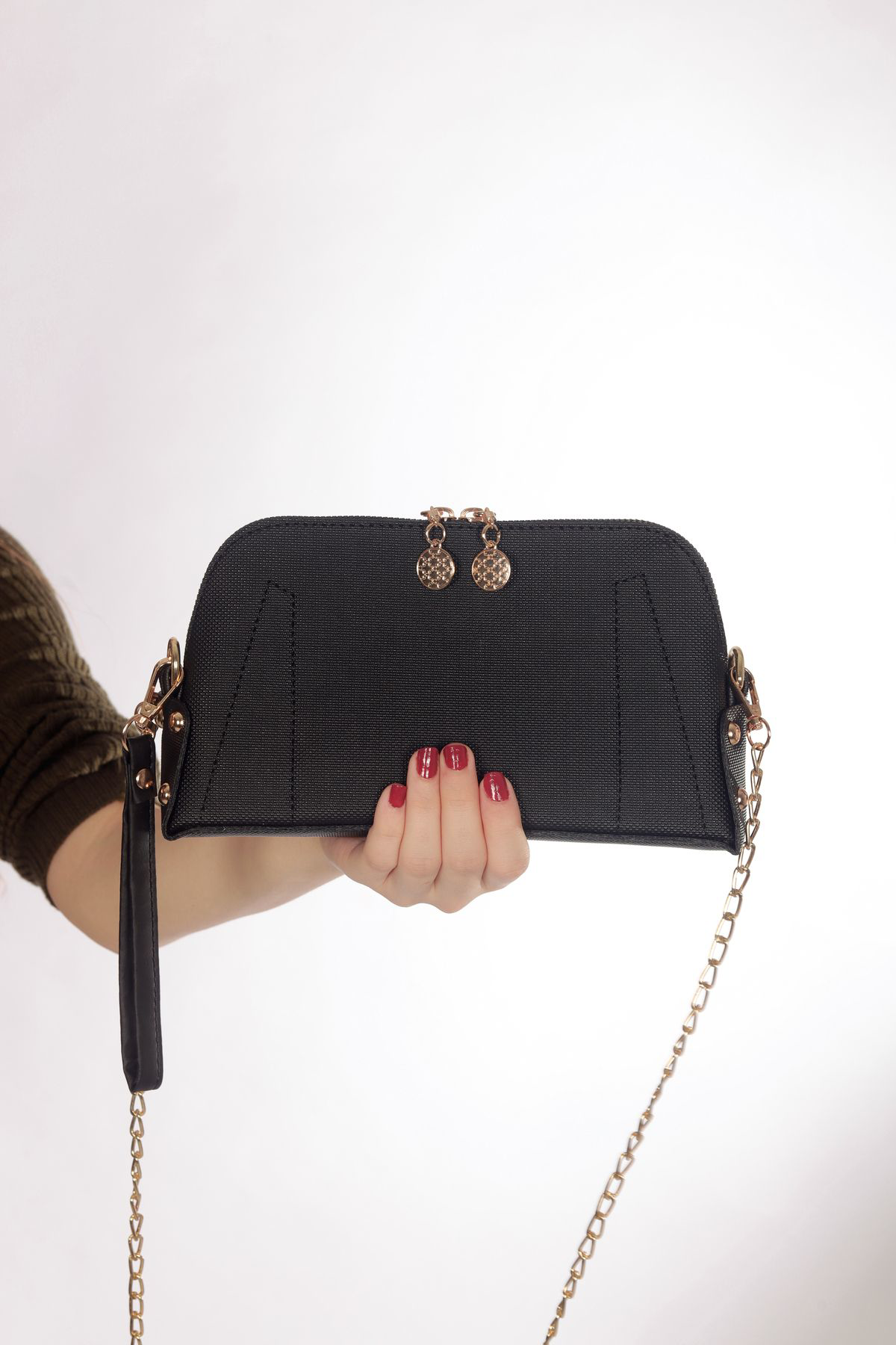 Siyah Düz Desenli El Çantası Seti