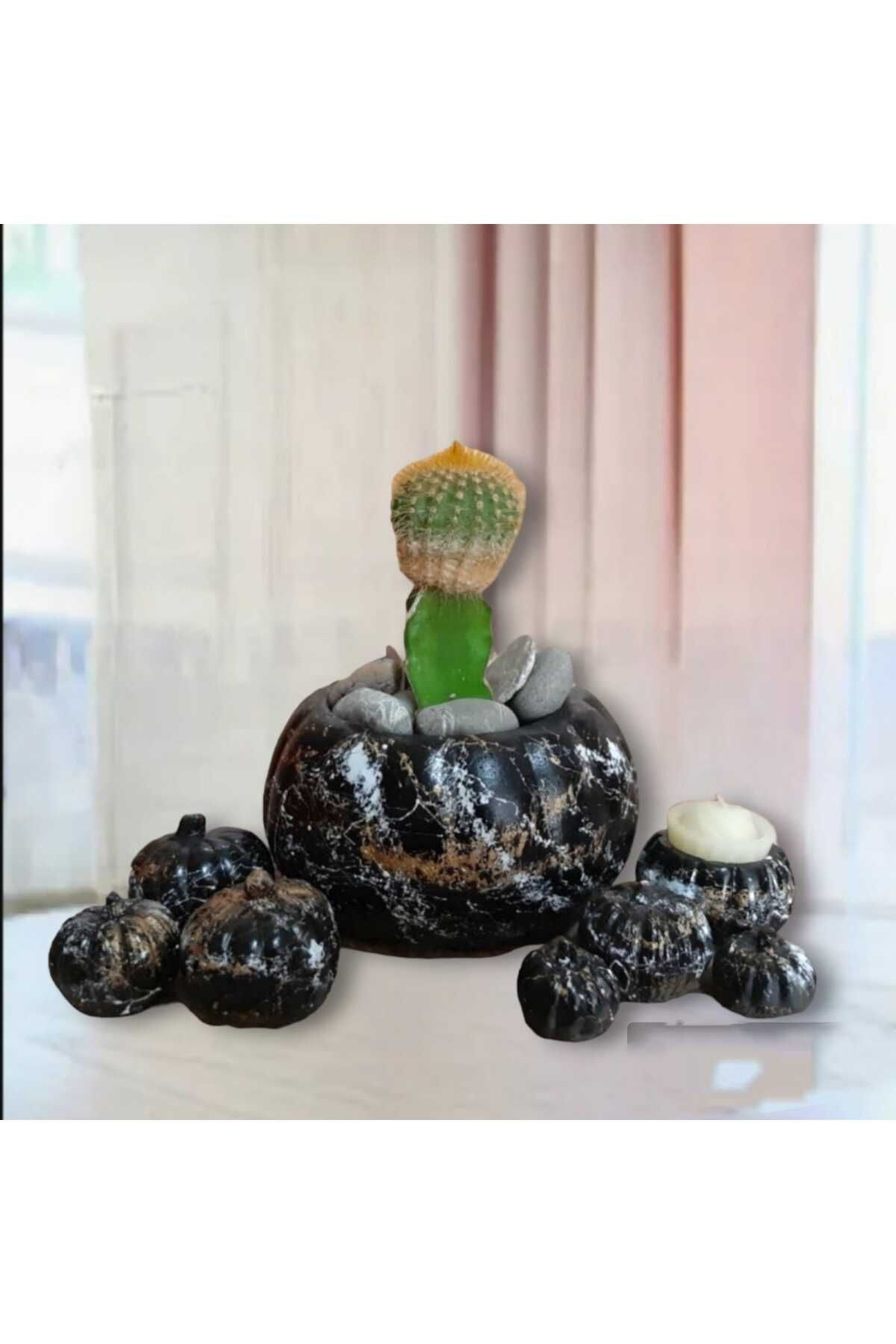 Dodemert Home Siyah Efektli Kabak Beton Saksı& Mumluk Dekoratif