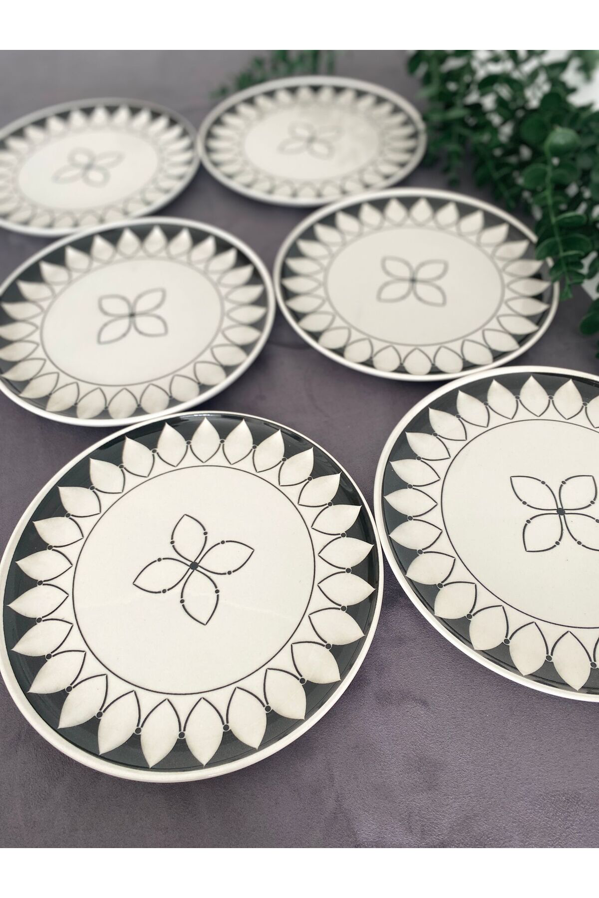 Siyah Elips 6'lı Pasta Tabağı