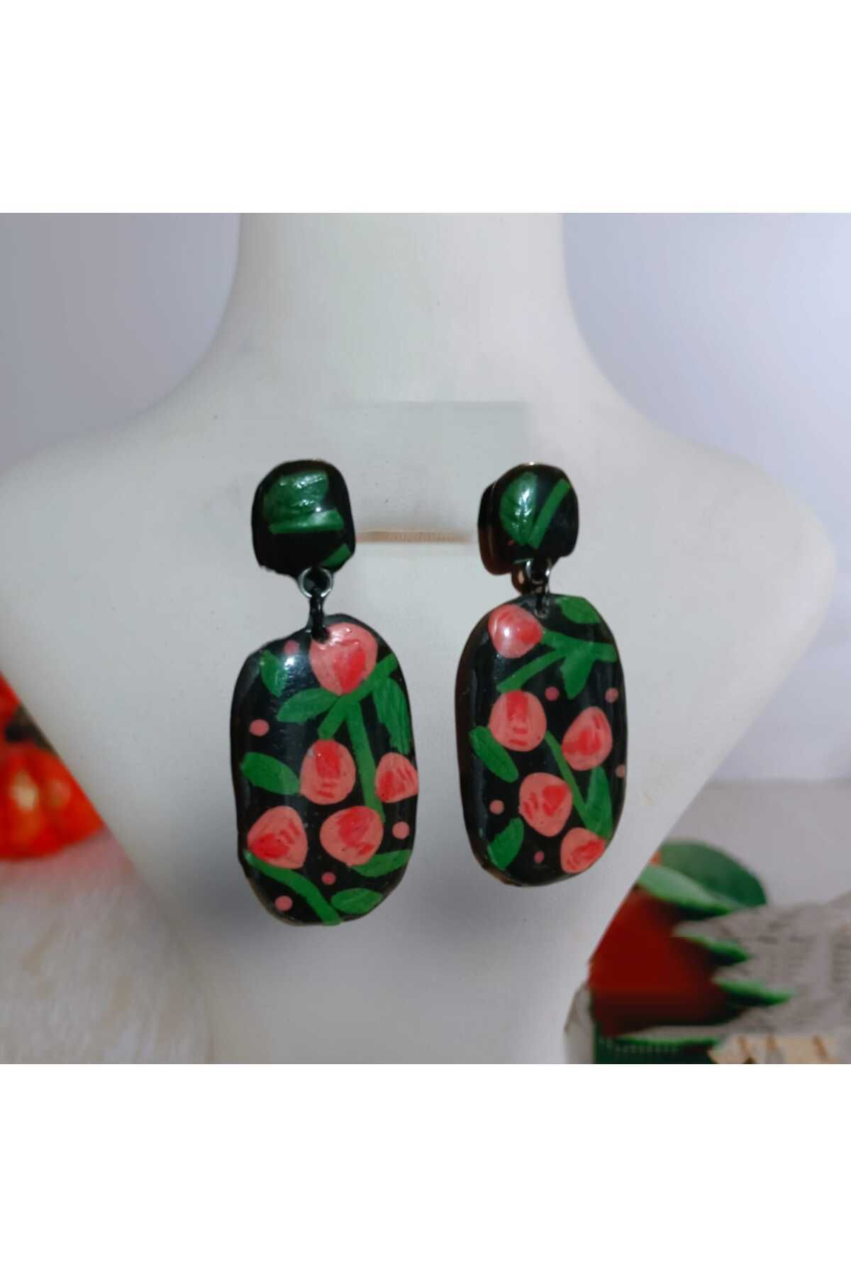 Bijuteri Küpe Siyah Epoksi Tasarım El Yapımı Polimer Kil Küpe