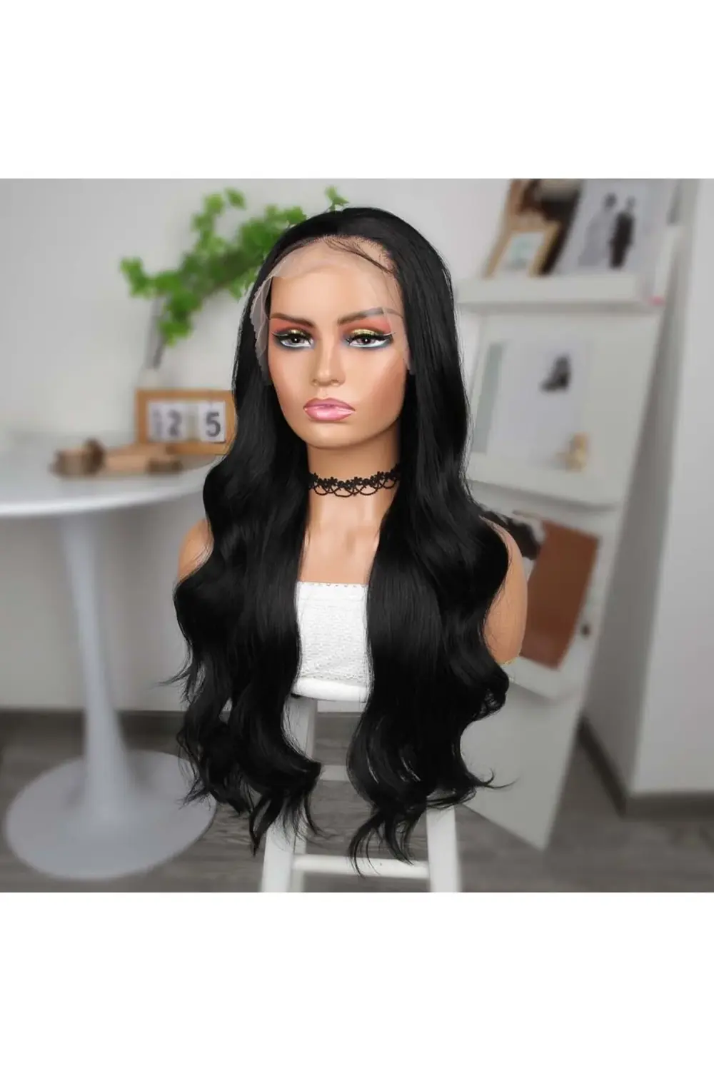 Siyah Fiber Sentetik Geniş Dalgalı Tül Peruk