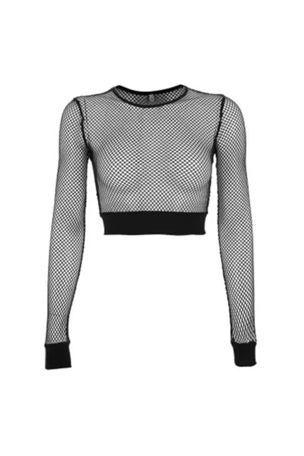 Siyah Fileli Lastik Detaylı Crop Uzun Kollu