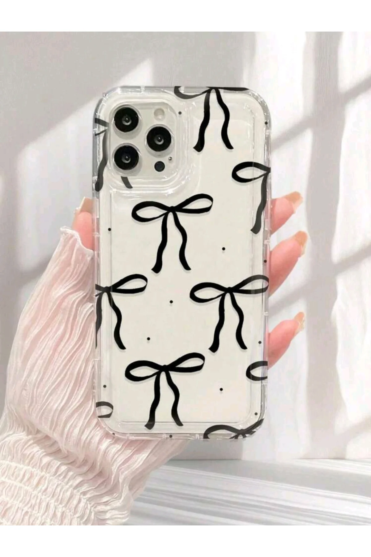 Siyah Fiyonk Baskılı Şeffaf iPhone 16 Pro Max uyumlu telefon Kılı