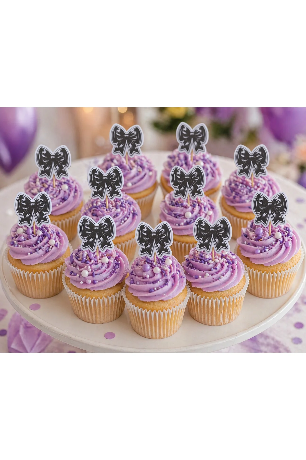 SİYAH FİYONKLU Doğum Günü Kürdanı ,pasta Süsü 15 'li