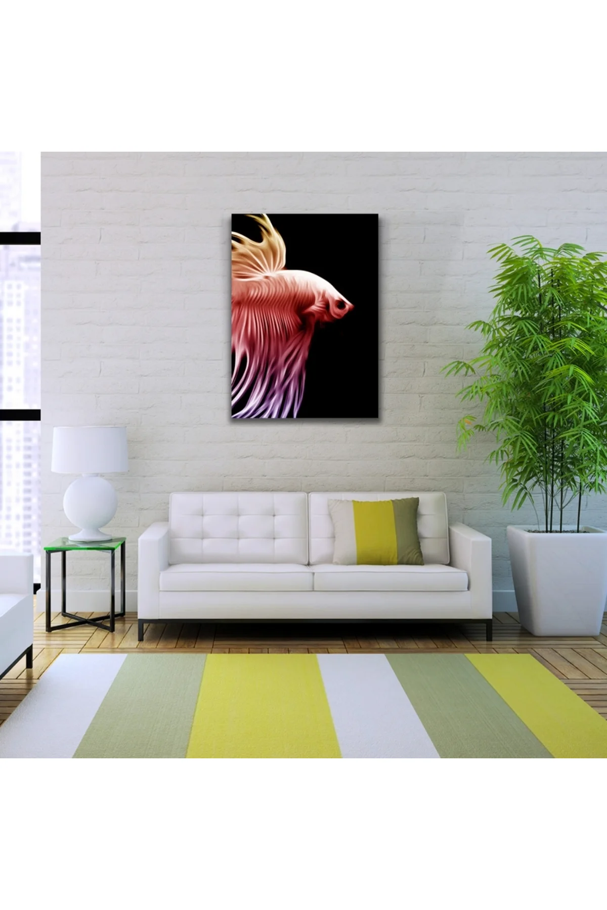 Siyah Fonda Kırmızı Balık Kanvas Tablo 50 x 70
