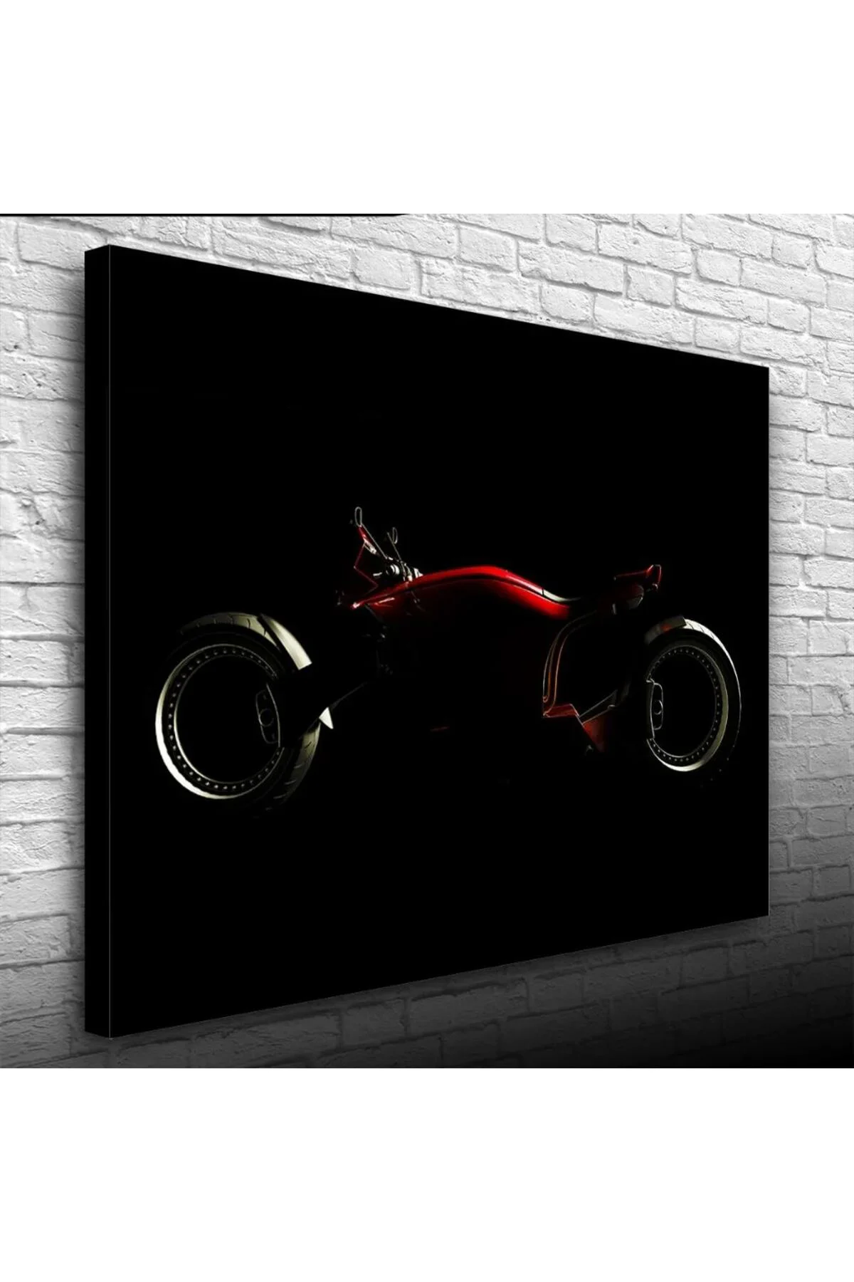 Siyah Fonda Kırmızı Futuristik Motosiklet Kanvas Tablo 50 x 70