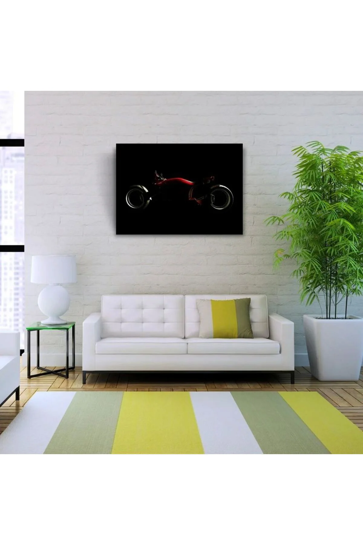 Siyah Fonda Kırmızı Futuristik Motosiklet Kanvas Tablo 50 x 70