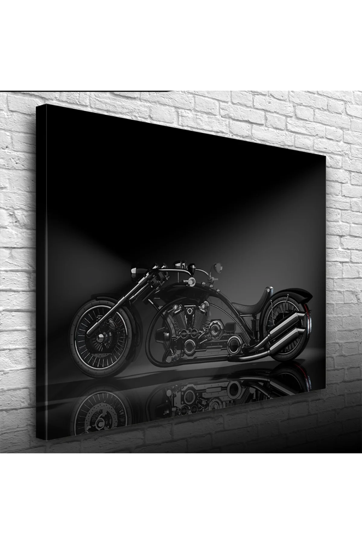 Siyah Futuristik Chopper Motosiklet Kanvas Tablo 50 x 70