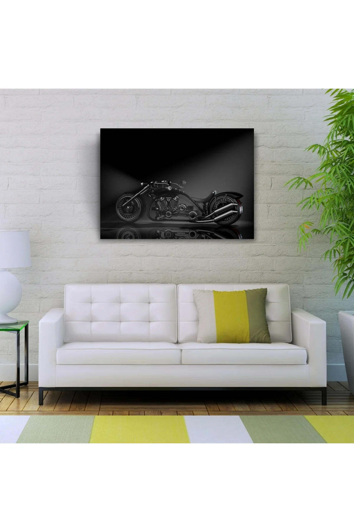 Siyah Futuristik Chopper Motosiklet Kanvas Tablo 50 x 70