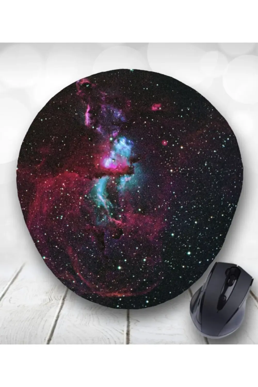 Siyah Galaksi Baskılı Oval Bilek Destekli Mouse Pad