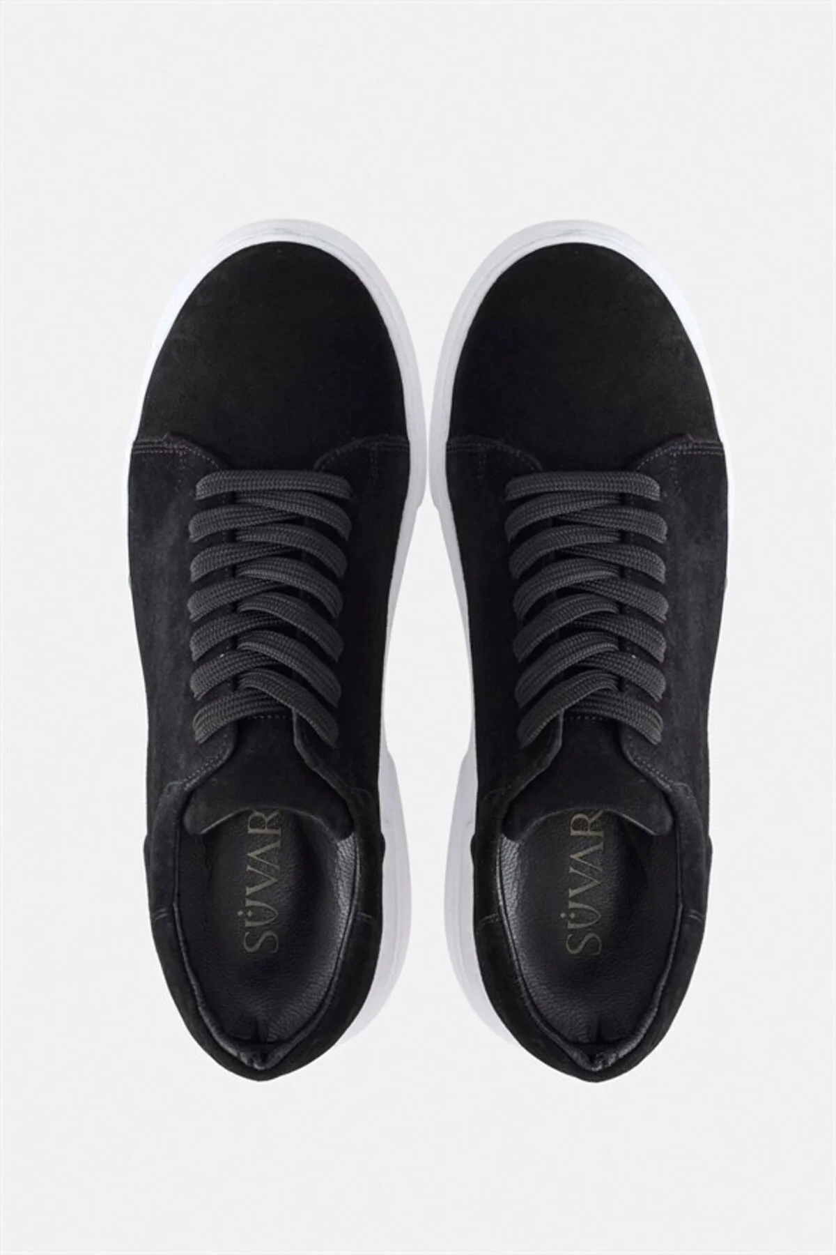Siyah Gerçek Deri Bağcıklı Sneakers