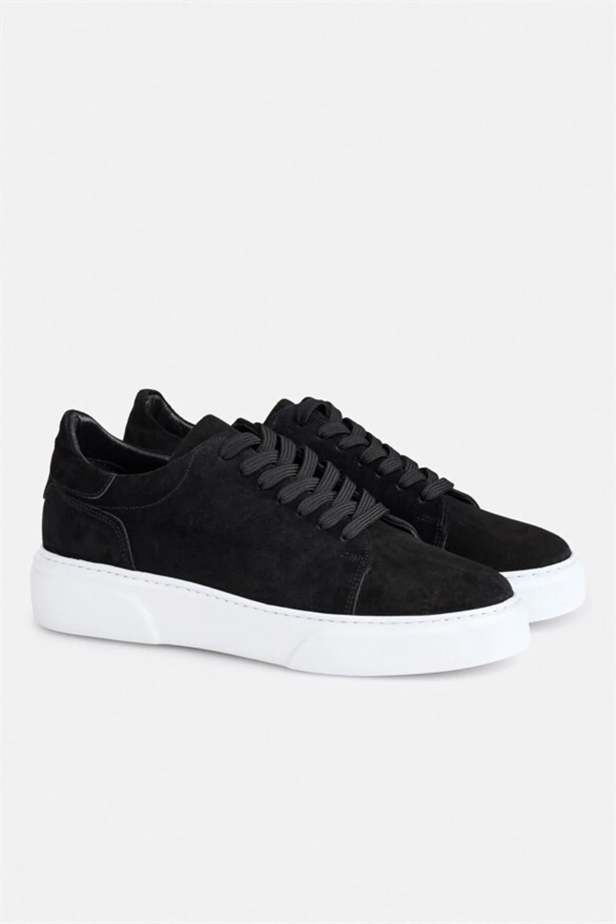 Siyah Gerçek Deri Bağcıklı Sneakers