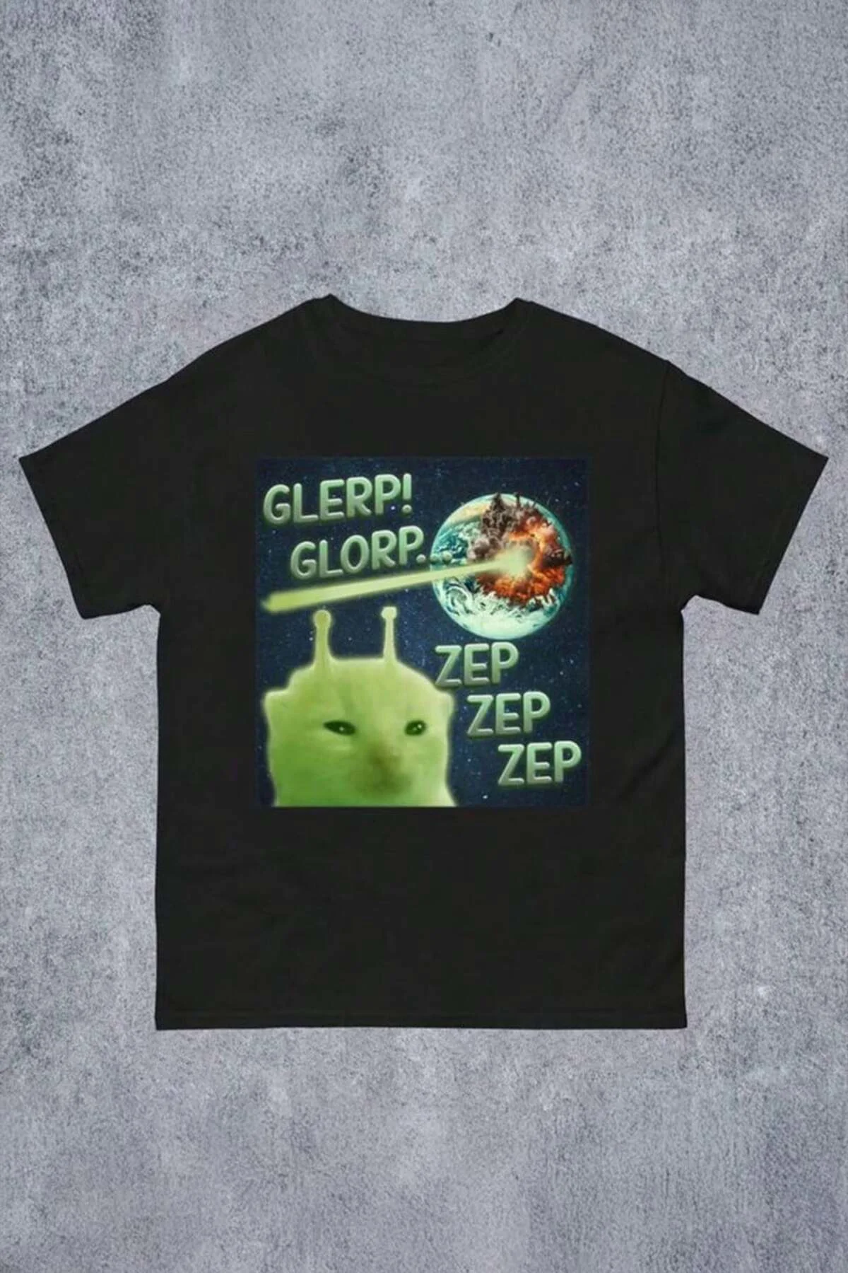 Siyah GLERP! GLORP... Alien Cat Y2K Unisex T-Shirt
