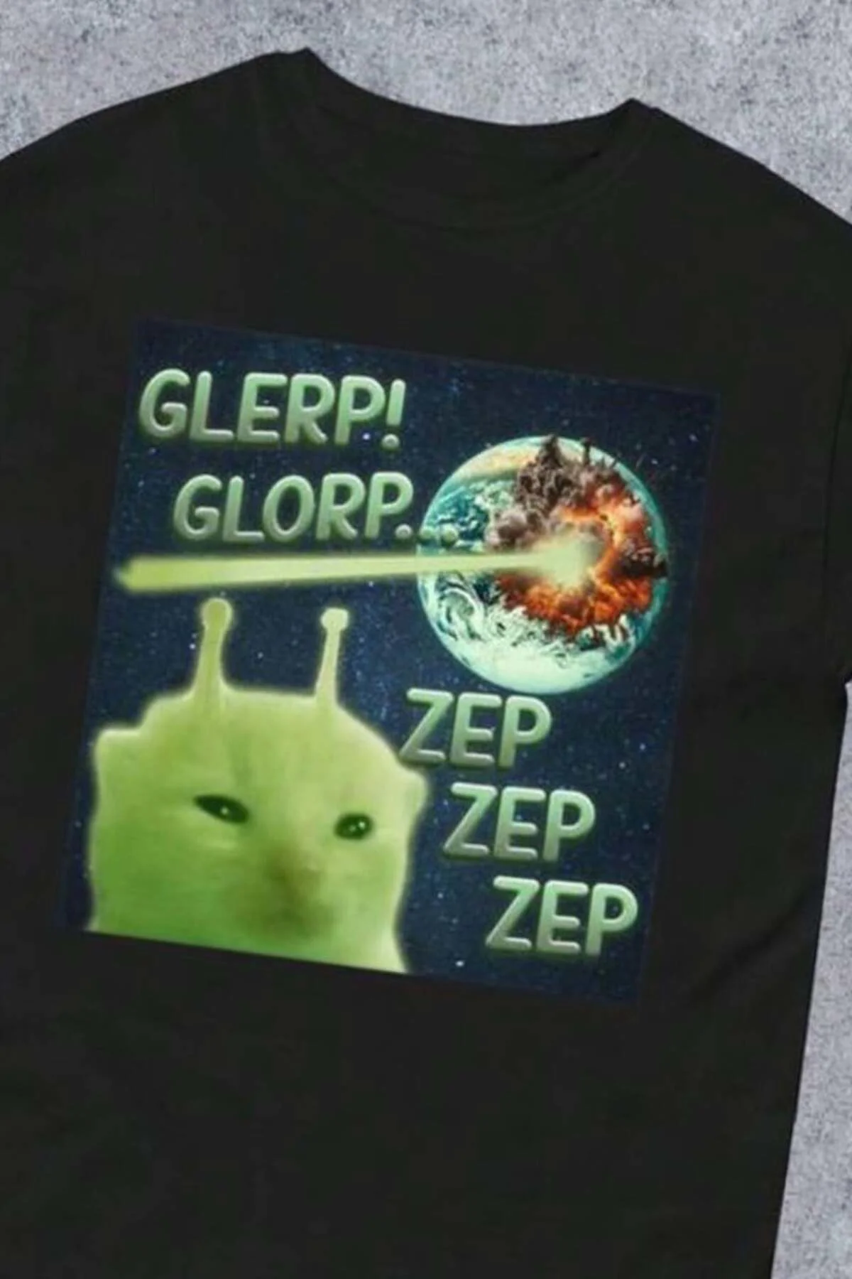 Siyah GLERP! GLORP... Alien Cat Y2K Unisex T-Shirt