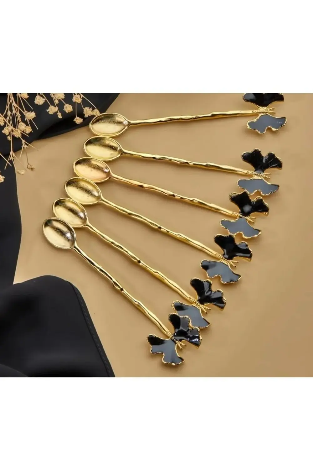 Siyah Gold Kelebekli Metal Çay Kaşığı 6 Lı