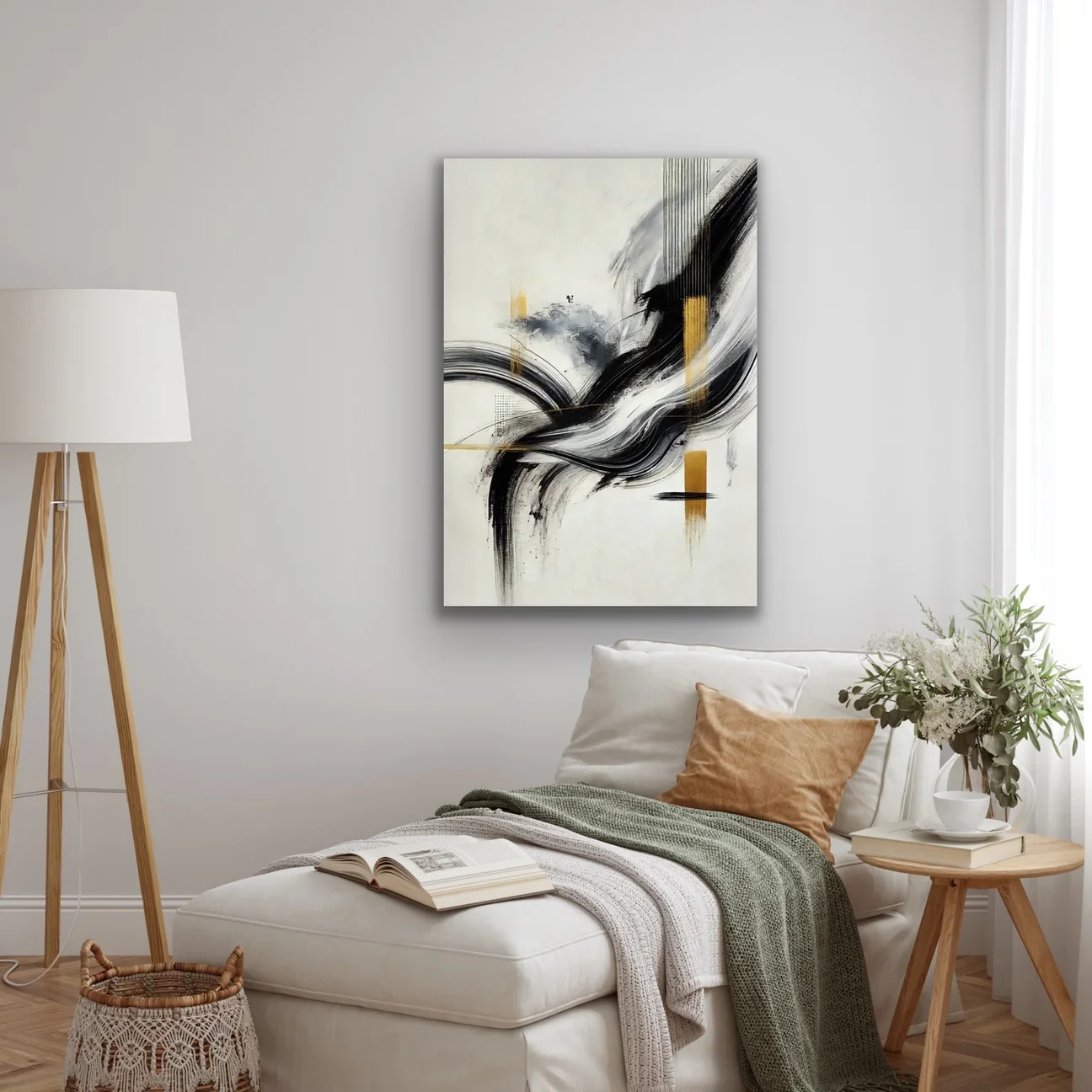 Siyah Gold Soyut Kanvas Tablo 70x100cm — Çerçevesiz Duvar Sanatı