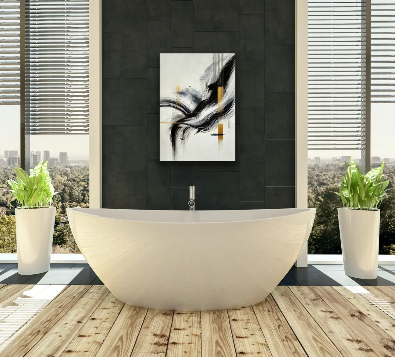 Siyah Gold Soyut Kanvas Tablo 70x100cm — Çerçevesiz Duvar Sanatı