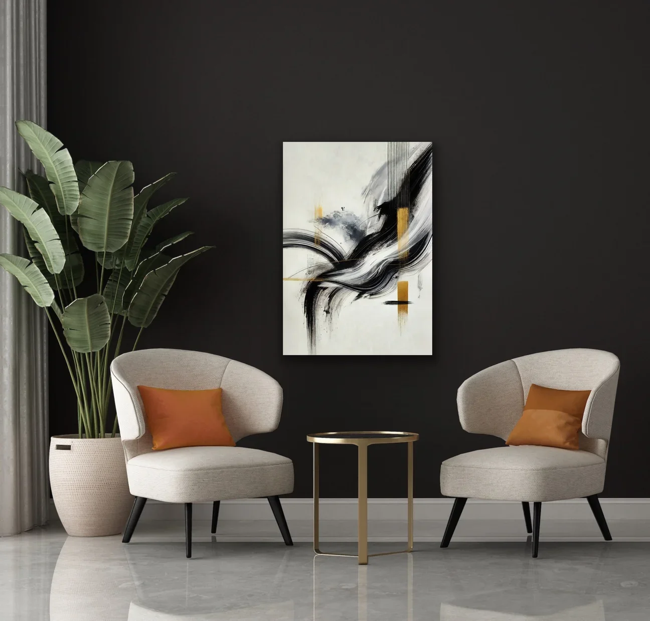 Siyah Gold Soyut Kanvas Tablo 70x100cm — Çerçevesiz Duvar Sanatı