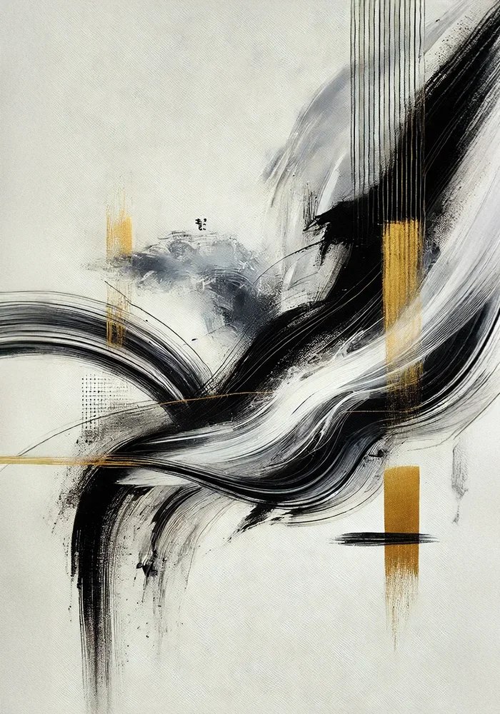 Siyah Gold Soyut Kanvas Tablo 70x100cm — Çerçevesiz Duvar Sanatı