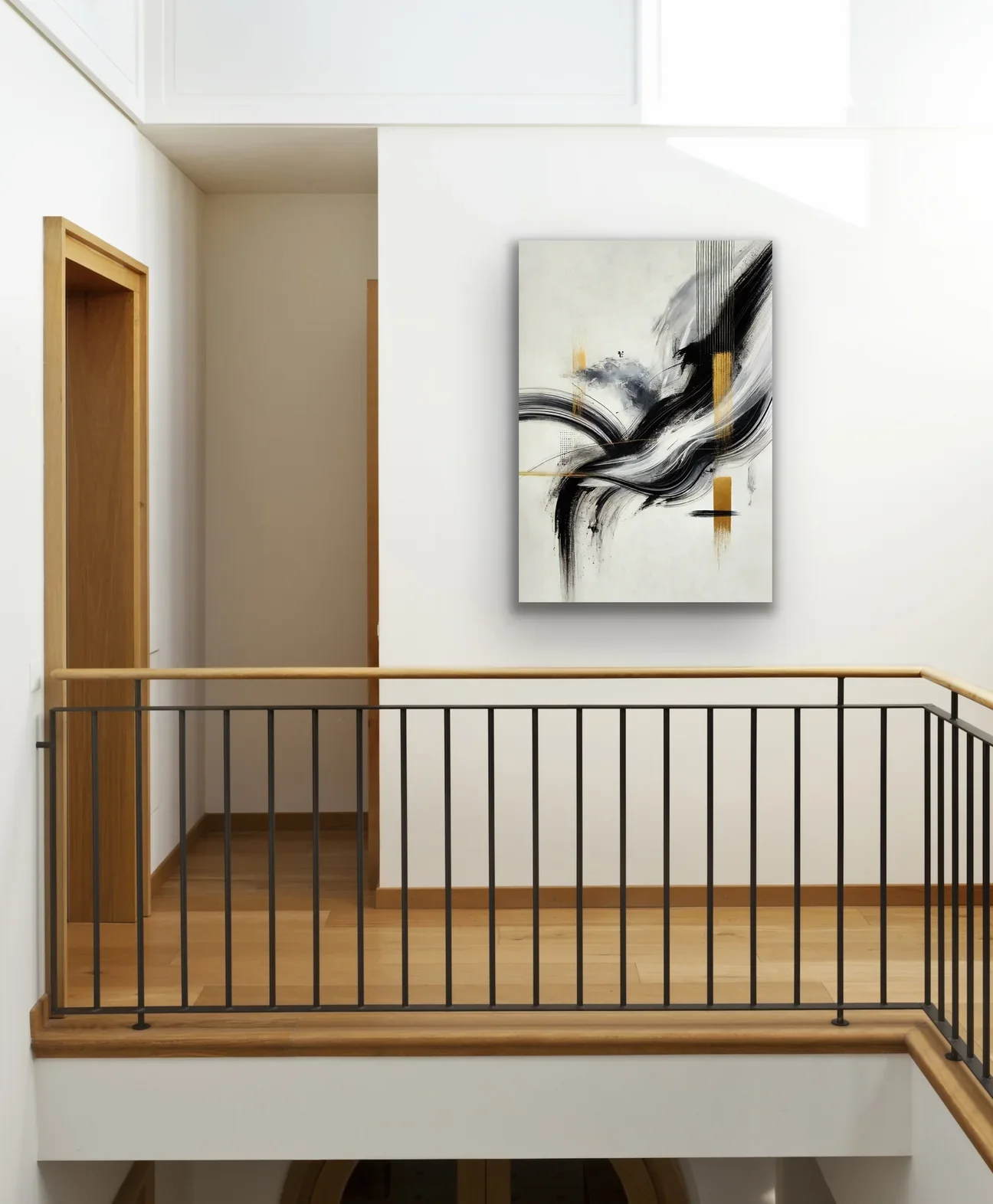 Siyah Gold Soyut Kanvas Tablo 70x100cm — Çerçevesiz Duvar Sanatı