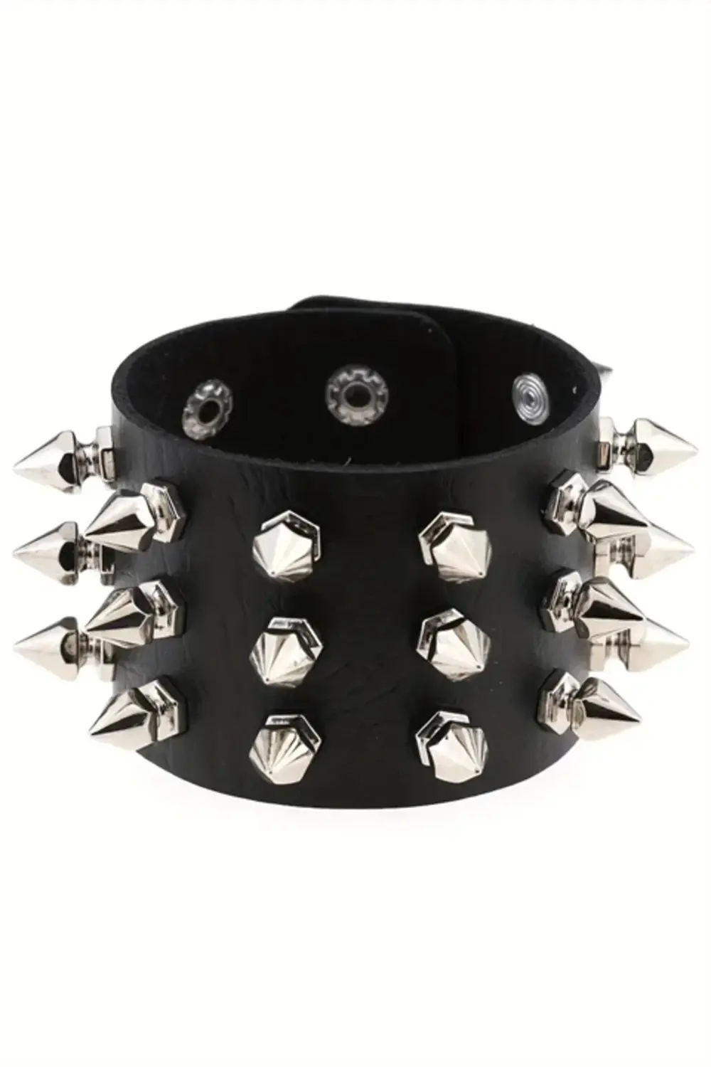 Siyah Gotik 3 Şerit Dikenli Detaylı Deri Bileklik