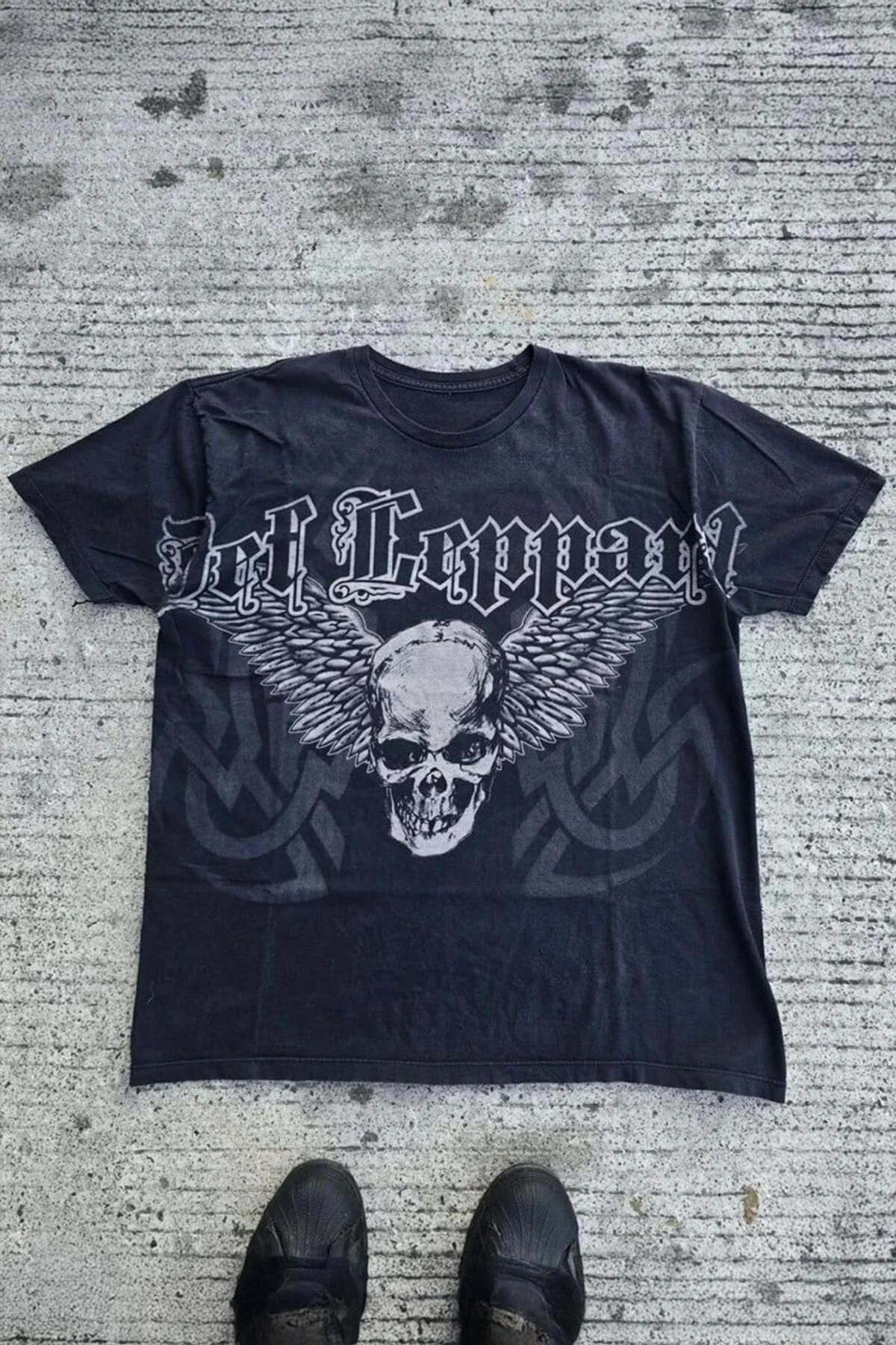 Siyah Gotik Def Leppard Skull Y2K Unisex T-Shirt