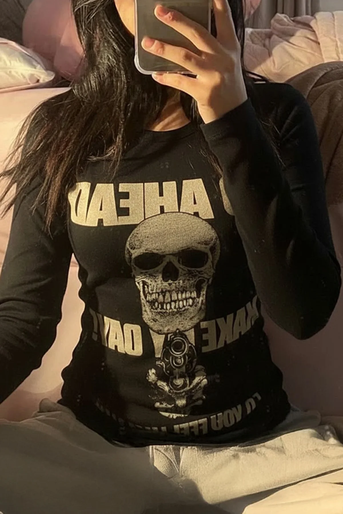 Siyah Gotik Harajuku Go Ahead Make My Day Y2K Uzun Kollu Crop Crop Siyah Gotik Harajuku Go Ahead Make My Day Y2K Uzun Kollu Crop Crop