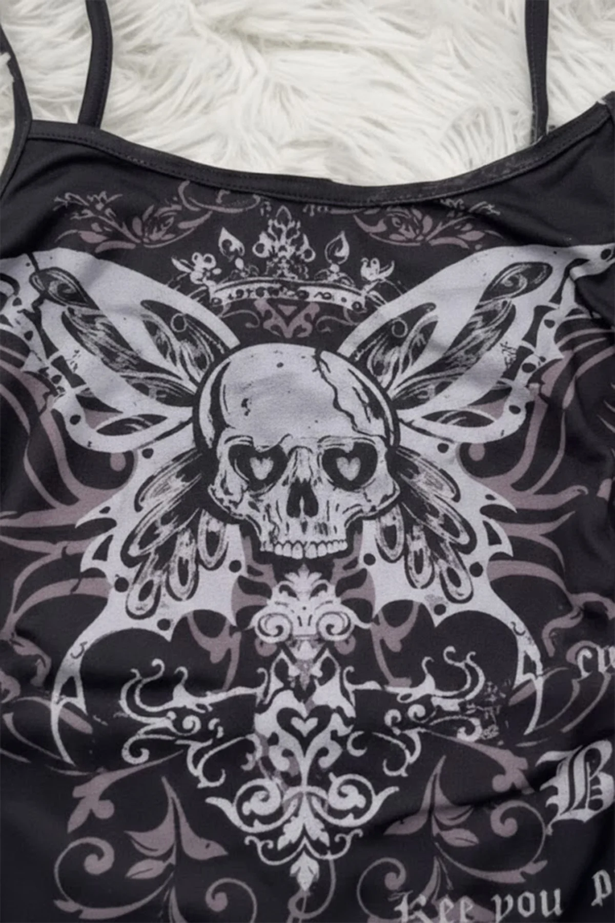 Siyah Gotik Skull Butterfly Wings Y2K Askılı Crop Siyah Gotik Skull Butterfly Wings Y2K Askılı Crop