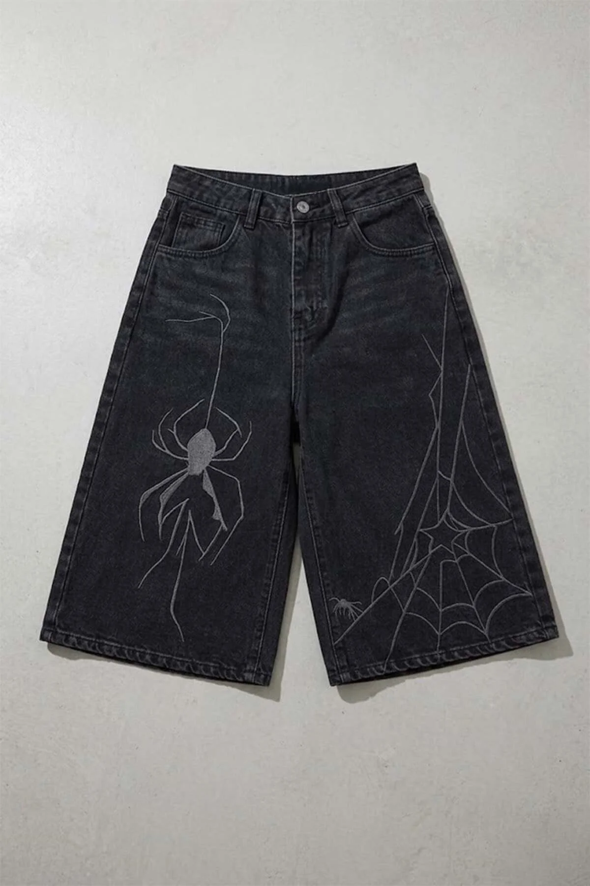Siyah Gotik Spider Wodak Y2K Unisex Baggy Şort
