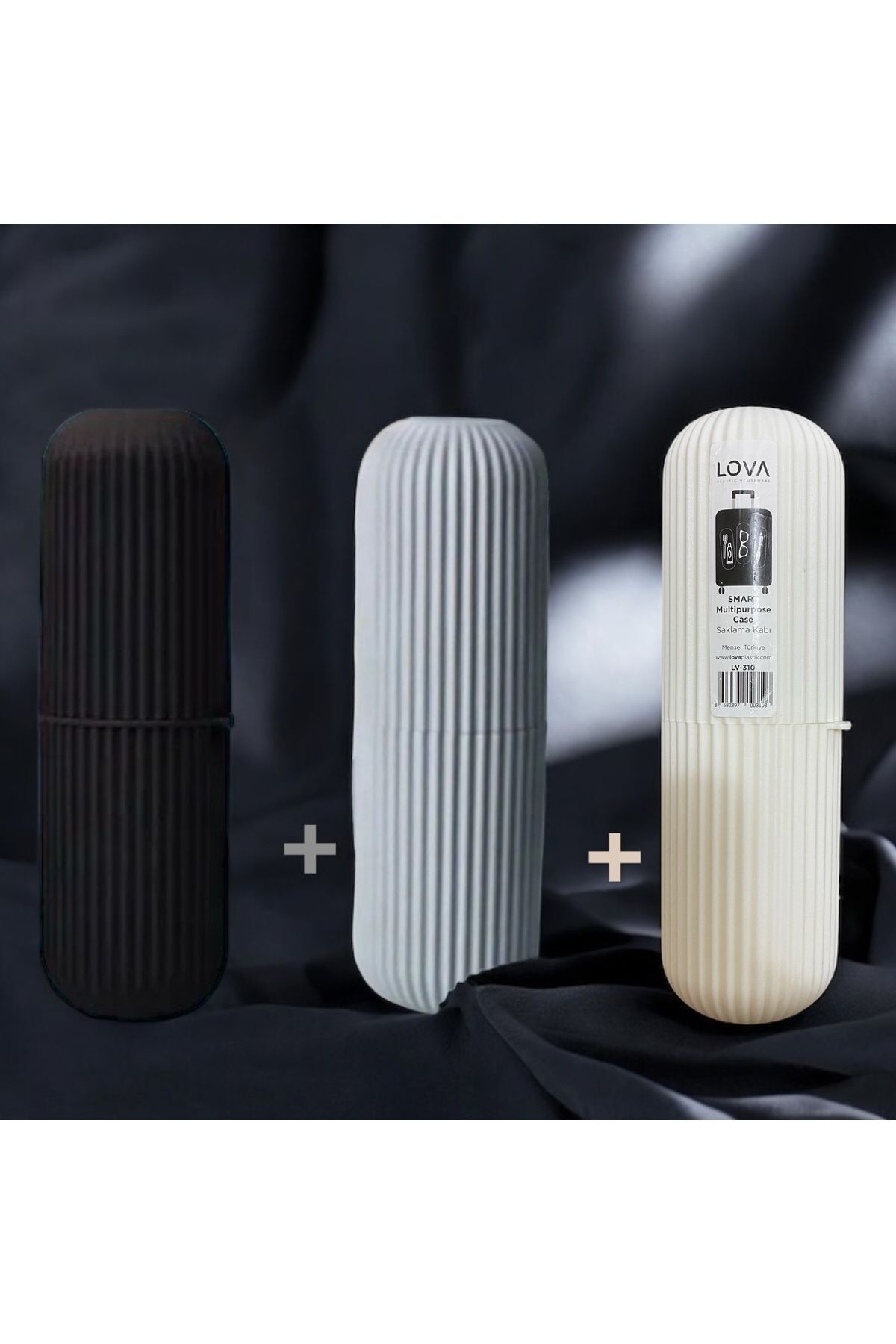 Siyah Gri Beyaz Renklerde 3 Adet Diş Fırçası Diş Macunu Saklama K