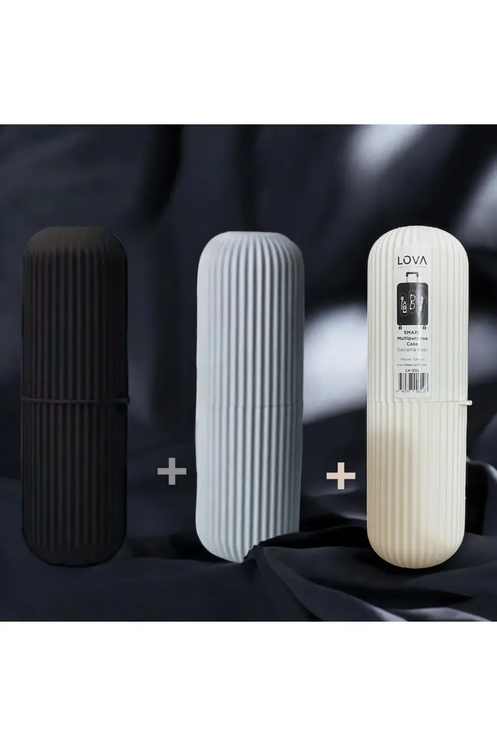 Siyah Gri Beyaz Renklerde 3 Adet Diş Fırçası Diş Macunu Saklama K