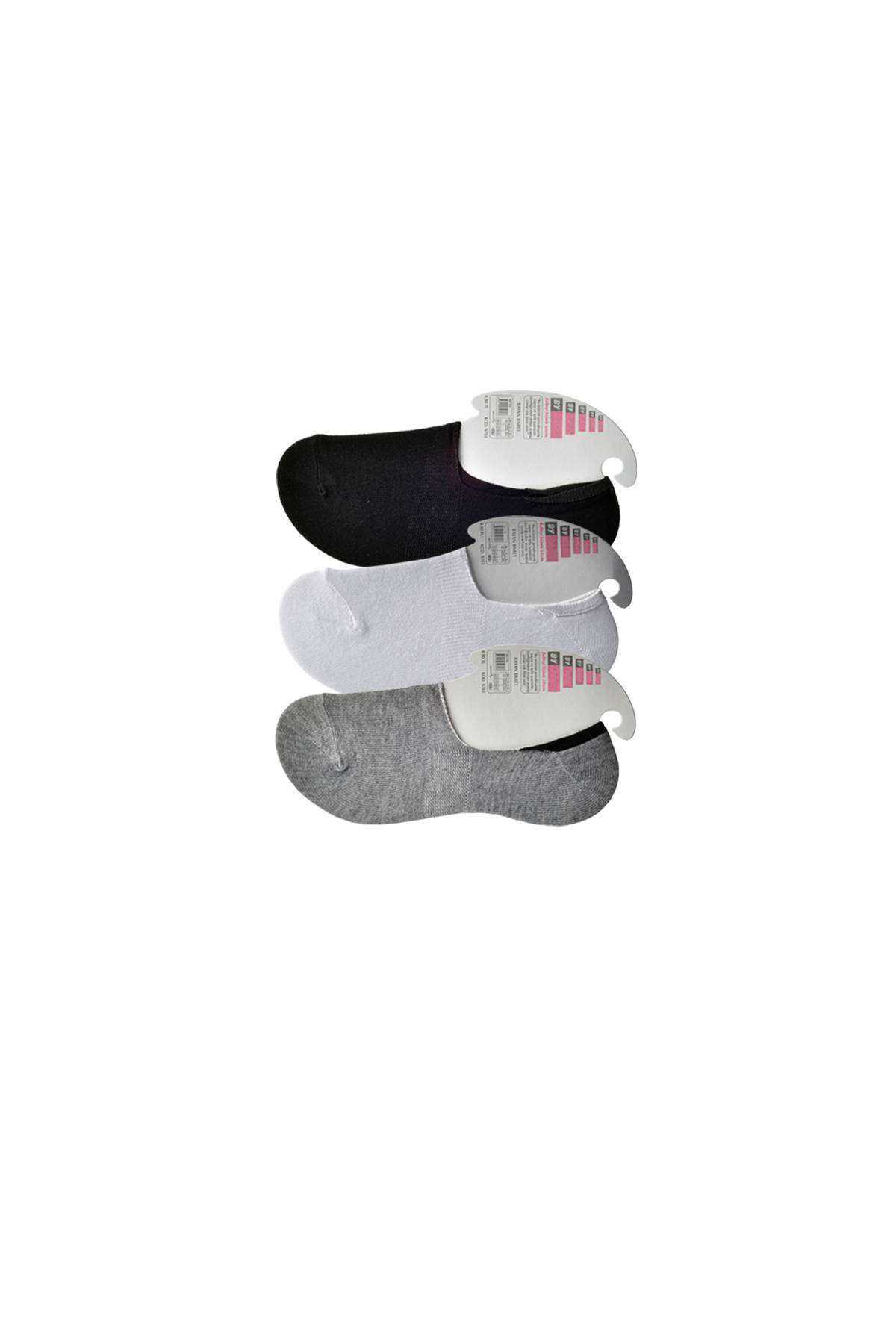Just Cheap Store Siyah Gri Ve Beyaz Kadin Babet Çorap 3 Çift