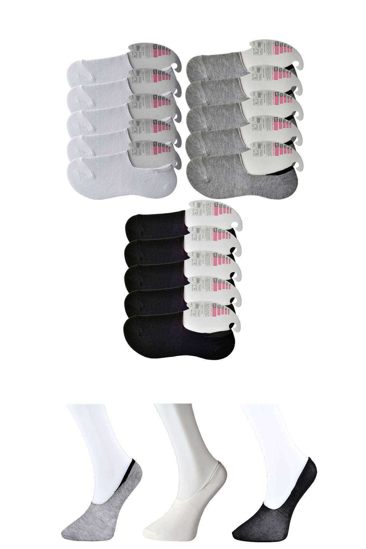 Just Cheap Store Siyah Gri Ve Beyaz Kadin Babet Çorap 15 Çift