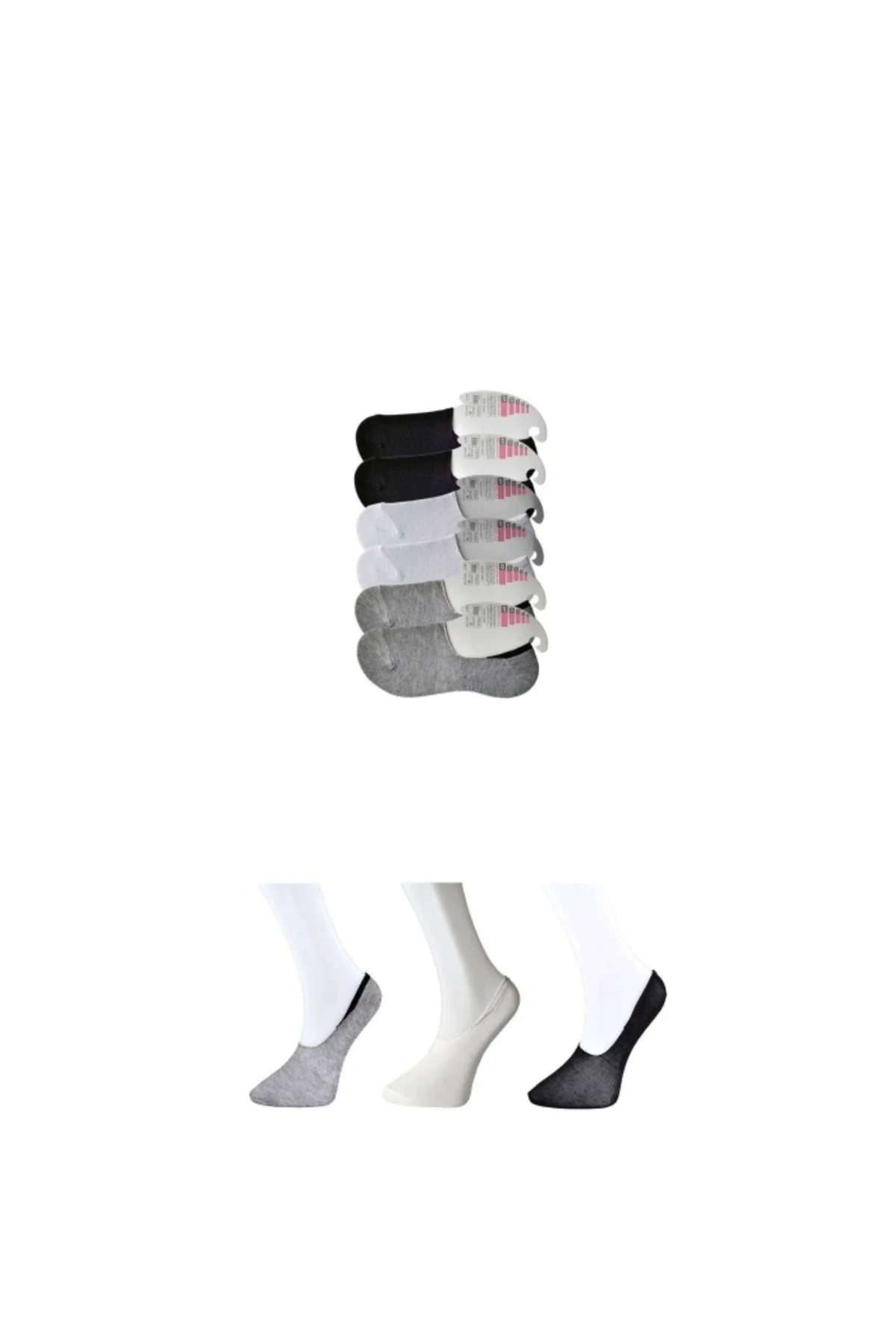 Siyah Gri ve Beyaz Kadın Babet Çorap 6 çift