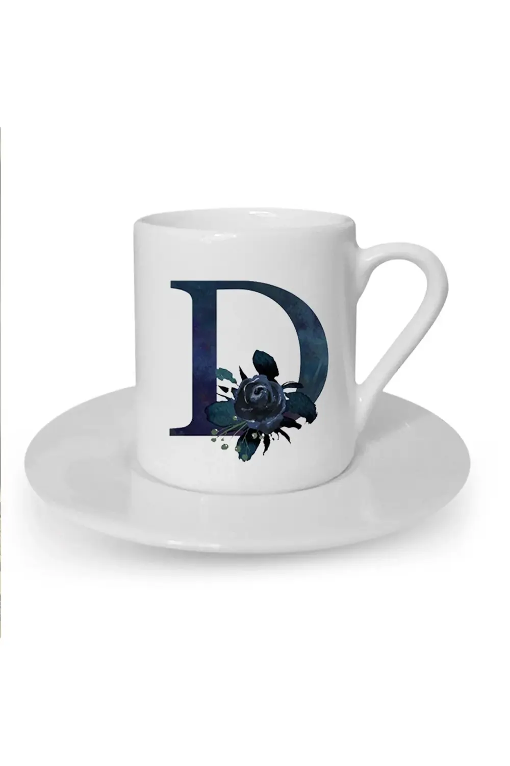 Siyah Gül D Harfi Baskılı Türk Kahvesi Fincanı