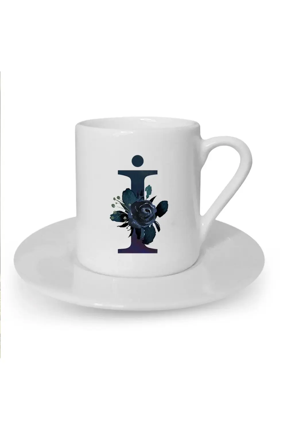 Siyah Gül I Harfi Baskılı Beyaz Türk Kahvesi Fincanı