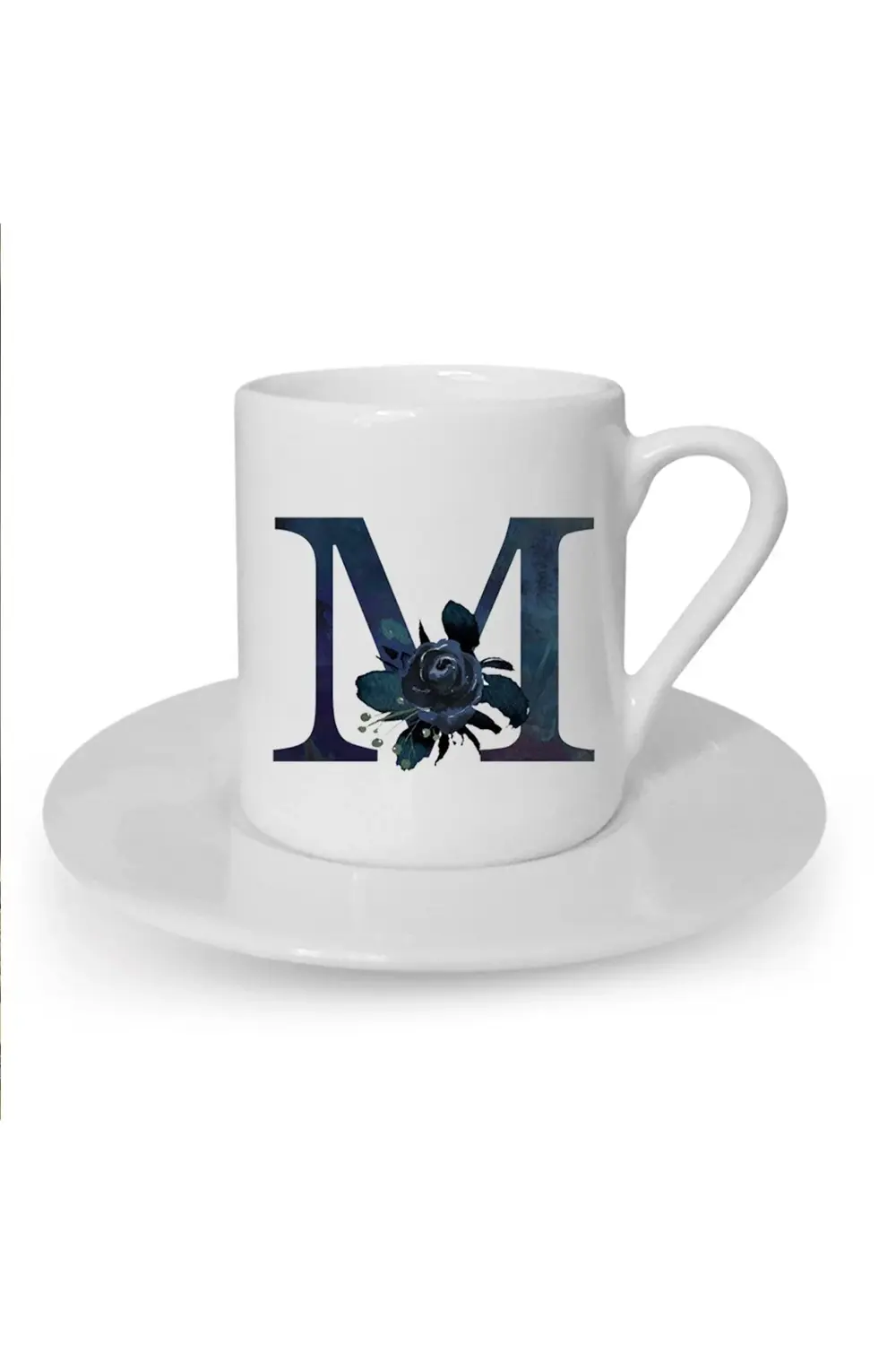 Siyah Gül M Harfi Baskılı Türk Kahvesi Fincanı