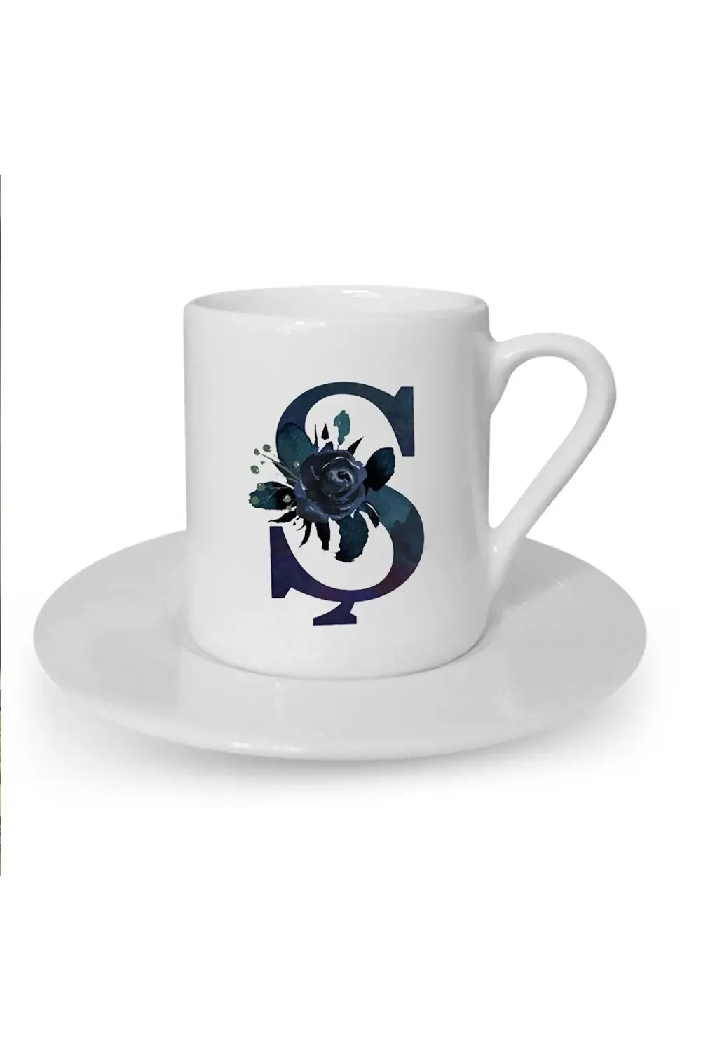 Siyah Gül Ş Harfi Baskılı Türk Kahvesi Fincanı