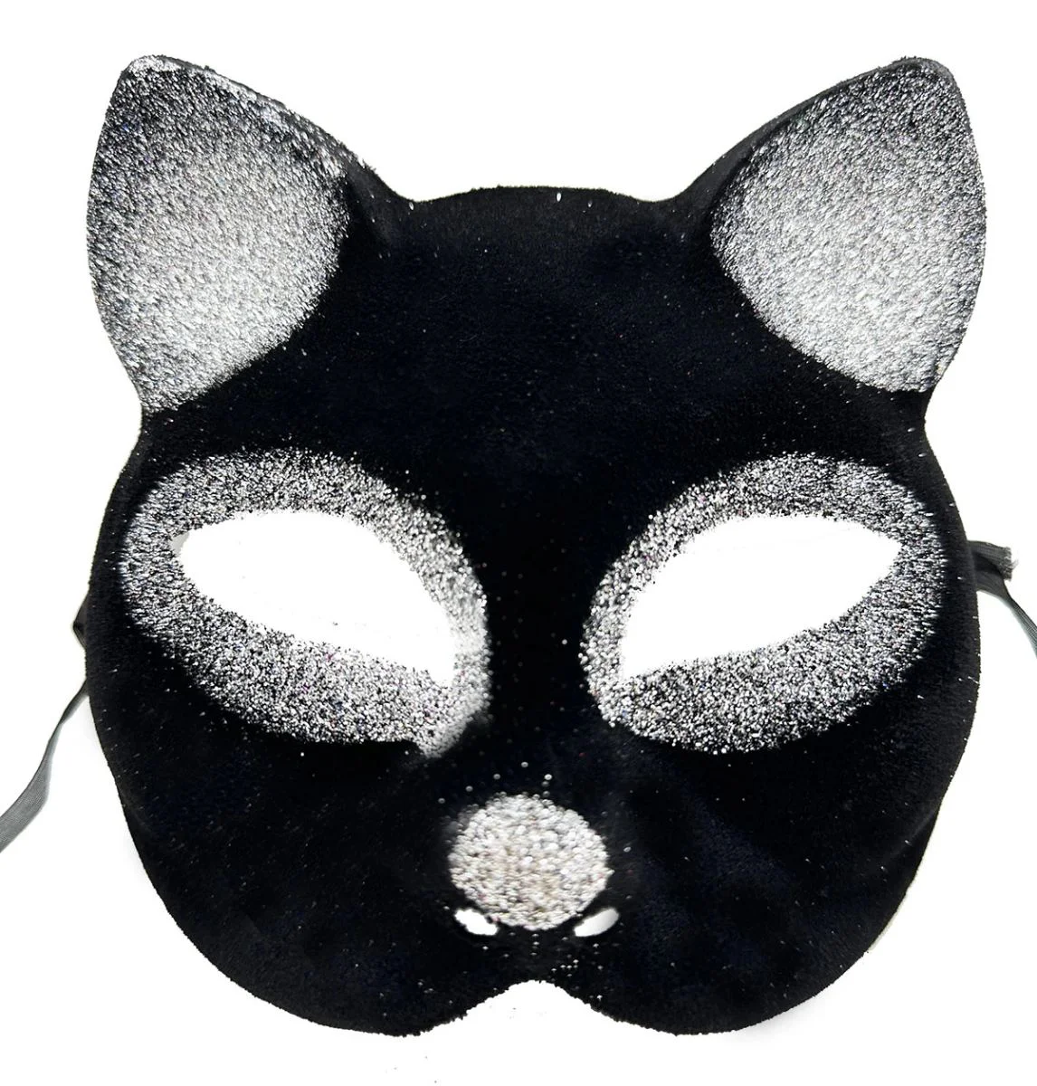Siyah Gümüş Simli Süet Kedi Maskesi 18x14 Cm - Maskeli Balolar İçin Şık Aksesuar Siyah Gümüş Simli Süet Kedi Maskesi 18x14 Cm - Maskeli Balolar İçin Şık Aksesuar