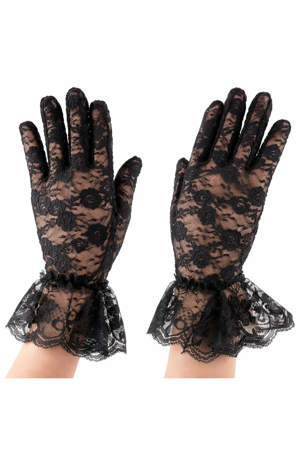 Siyah Güpürlü Dantel Eldiven Kısa – Vintage Zarif Kadın Eldiveni