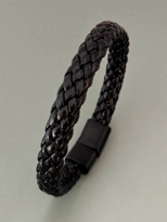 Tükkan Accessories Siyah Hakiki Deri Örgü Model Bileklik Miknatisli Geçirmeli Erkek 