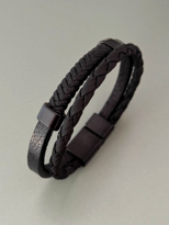 Tükkan Accessories Siyah Hakiki Deri Bileklik Miknatisli Geçirmeli Erkek Bileklik Un